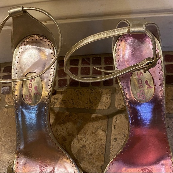 SACCO Women Animal Print Leather Light Gold Ankle Strap Shoes Size 36 - Picture 10 of 14